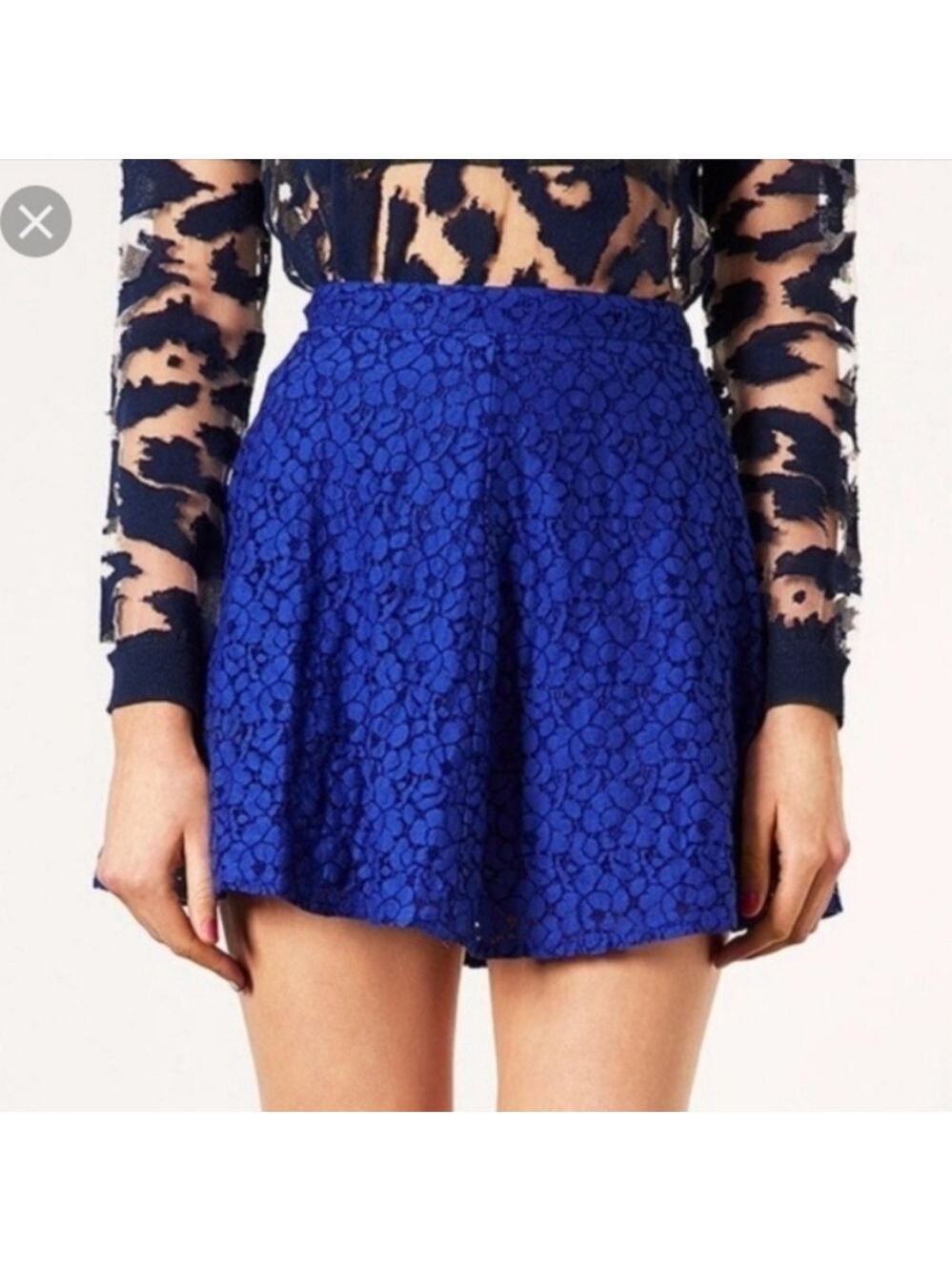 Lace A-Line Mini Skirt - Royal Blue